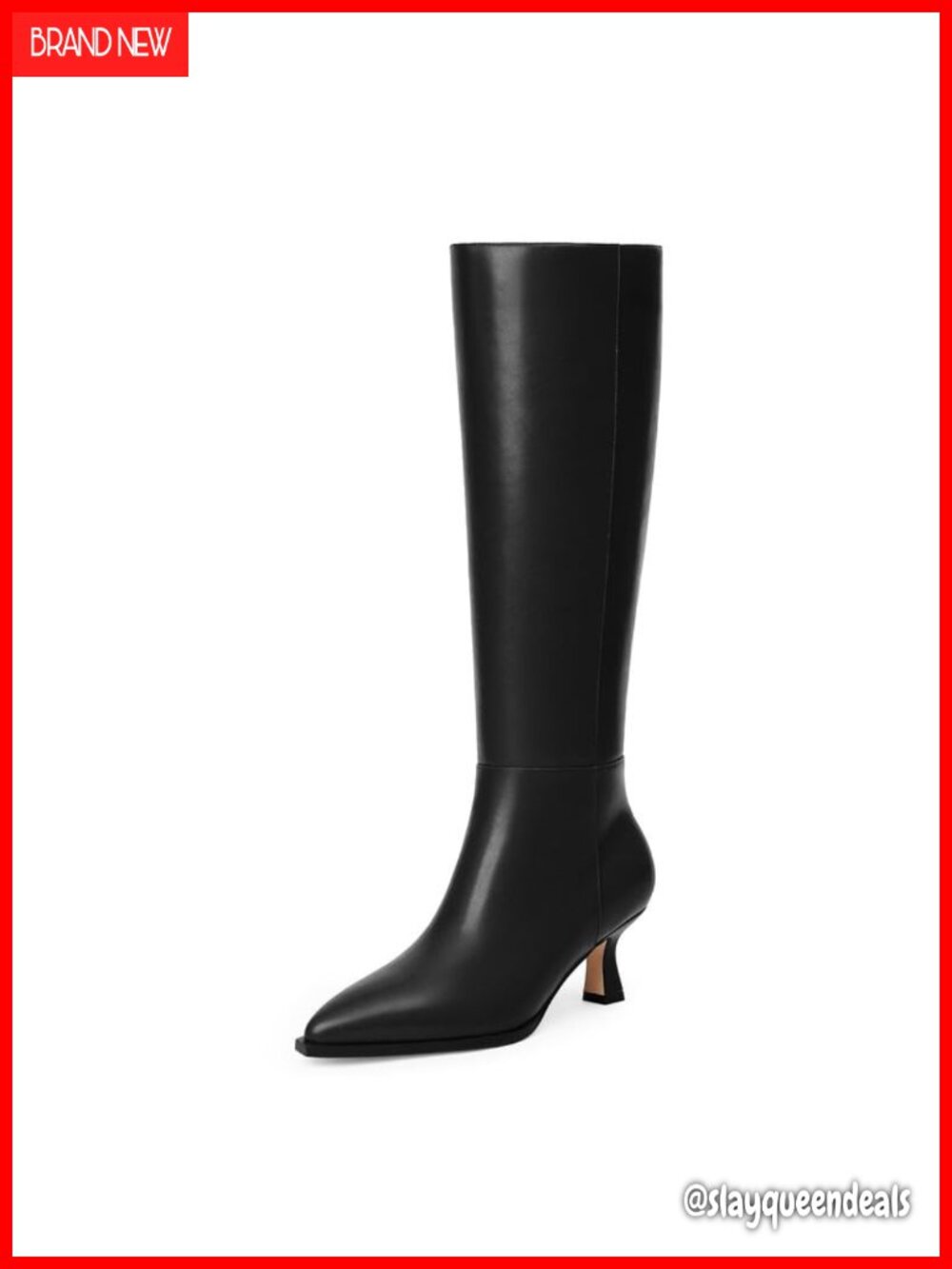 Knee High Boots Kitten Heel Pointed Toe Faux Leather